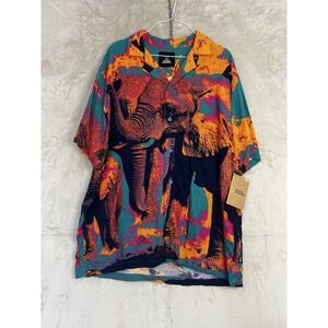 National Geographic Large Button Down Shirt Mens Multicolor New Elephant Rayon